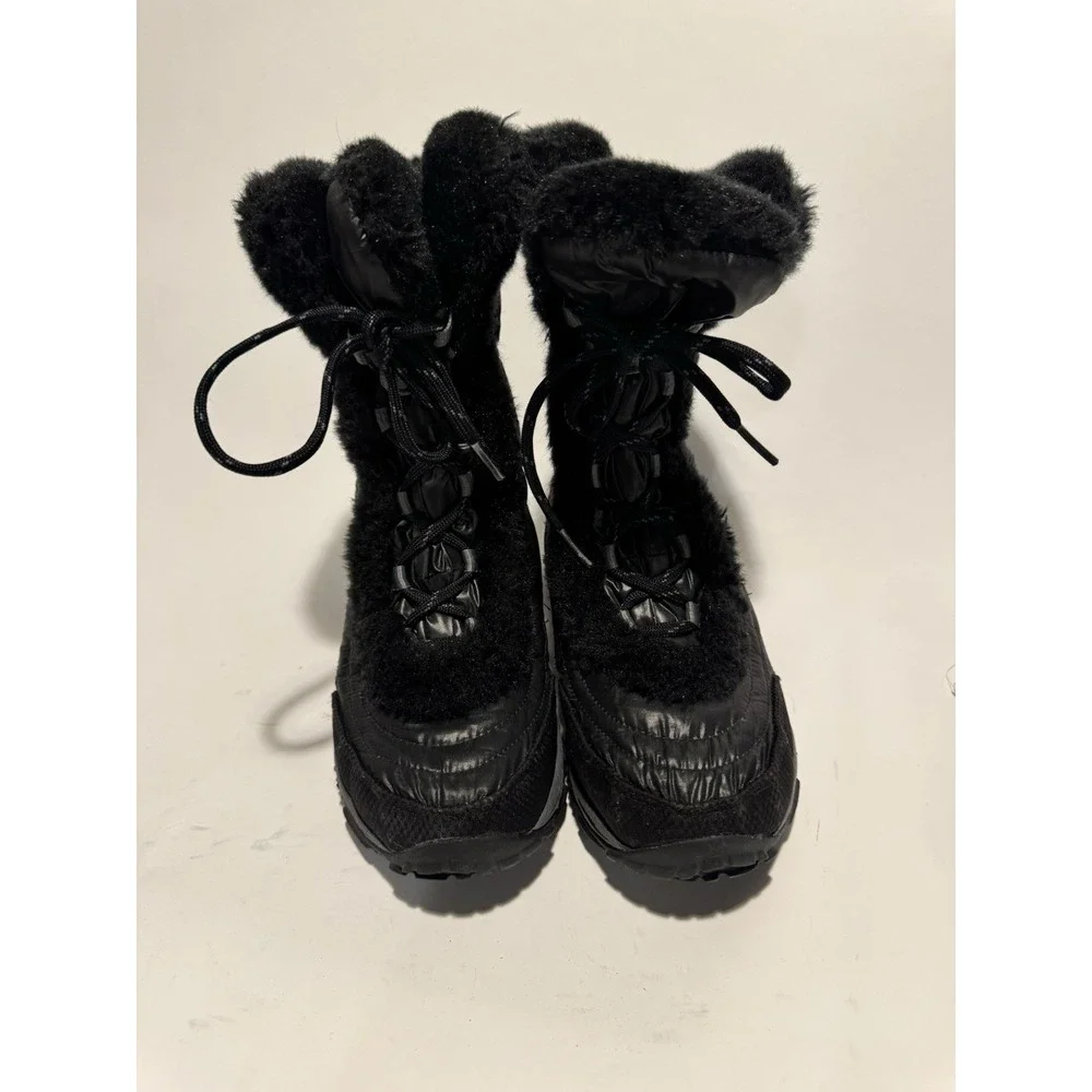 The North Face Girls Nuptse Winter Boots Faux Fur Black Puffer US 6